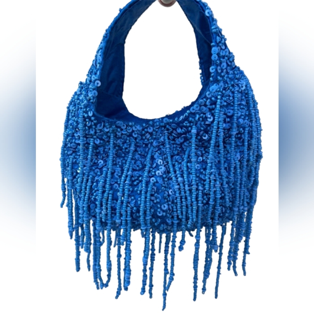 Viral blue beaded purse